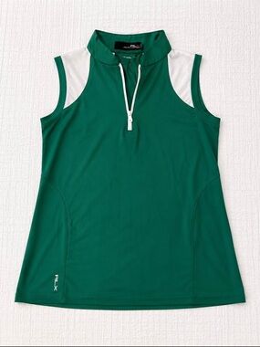 RLX Ralph Lauren Emerald Green Sleeveless Zip Golf Polo with White Accents